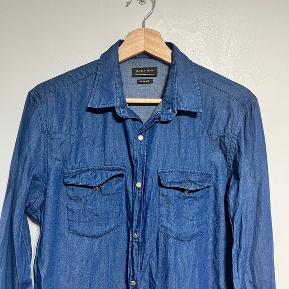 Zara Man Slim Fit Denim Shirt - Medium, Western Style, Made in India - Picture 3 of 9